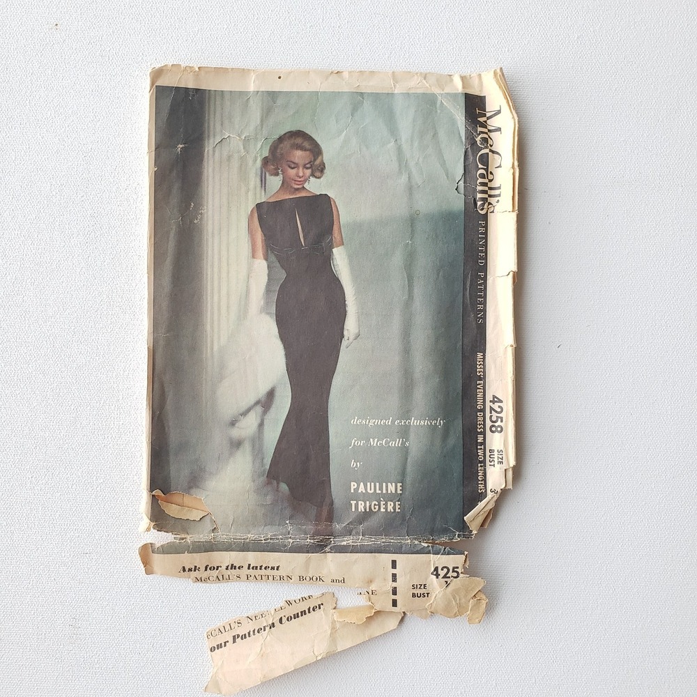 1950s Vintage 32" Bust McCalls 4258 Pauline Trigere Dress Gown Sewing Pattern
